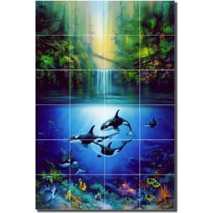  Sanctuary by David Miller   Waterfall Whales Ceramic Tile 