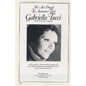  1986 Soprano Gabriella Tucci Photo Voice Training Print Ad 