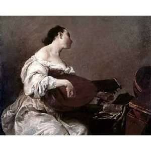  Woman Playing a Lute by Giuseppe Maria Crespi. Size 16.00 