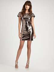  Vicky Tiel Leopard Sequin Short Sleeve Mini Dress