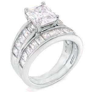   925 Women Ring Size 7 Wedding Engagement Set Emerald Cut CZ  