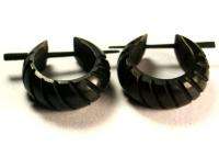 Wooden Black Earrings Mens Ear Huggies Hoops 1Pair P1  