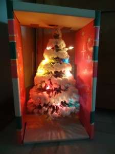 NOS Vtg Lighted BOTTLE BRUSH Flocked CHRISTMAS ST NICK TREE Add 