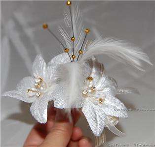 Studded Flower Corsage Lapel Brooch White