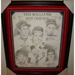 Ted Williams +4 SIGNED SUEDE Framed LITHO LE JSA