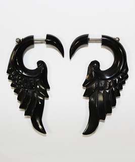   Horn Angel Wing Feather Handmade Tribal Fake Gauge Earrings  