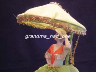 Antique German Pin Cushion Half Doll, Umbrella + Lamp   