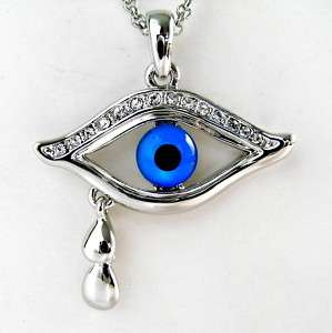 Evil Eye White Gold Plated Crystal Necklace Pendant  