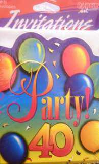 HAPPY 40TH BIRTHDAY PARTY INVITATIONS 8/PKG.  