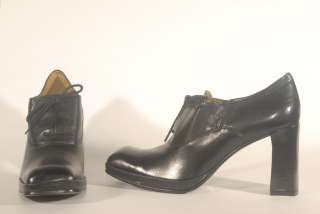    Black Leather Casual Shoe 3 1/2 inch High Heel Oxford size 38.5/8