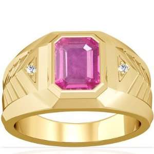    14K Yellow Gold Emerald Cut Pink Sapphire Mens Ring Jewelry