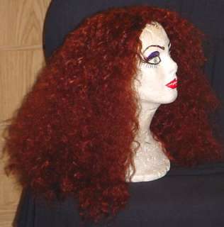 Magenta Rocky Horror long red curly wig  
