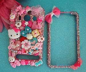   & BARBIE HTC EVO 4G PINK CRYSTAL CANDY HEART DECO BLING PHONE CASE