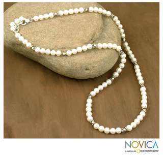 PURE~Indian Sterling Silver Bead/Pearl Necklace NOVICA  