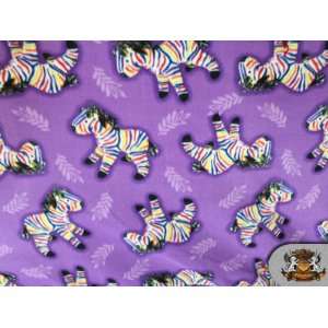  Fleece Printed Rainbow Baby Zebra Purple Fabric / By the 