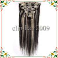 207 pcs Remy Clips on Human Hair Extensions #1B/613  