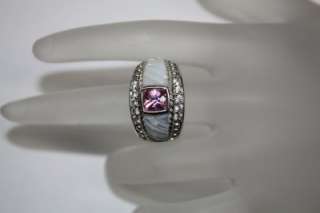 Judith Ripka Pink CZ Mother of Pearl Diamonique Dome Ring Sterling 