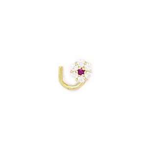  14k Yellow Gold Red CZ Flower Body Piercing Jewelry Nose 