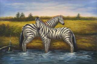   Hand Painted Oil Painting Landscape with Wild Zebras 36x24  