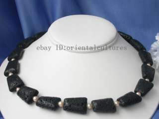 Wonderful Black Natural Lava stone pearl Necklace  