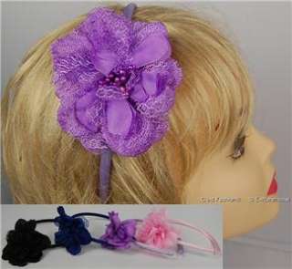 Wholesale 6 Headbands Head Wraps 3D Flower Sheer Lace  