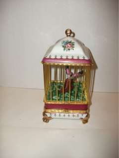 Large Imperial Porcelain Bird In a Cage Trinket Box  