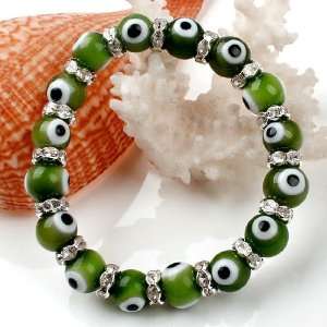  6L Green Lampwork Glass Evil Eye Beads GIFT Bangle Bracelet 