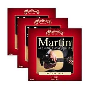  Martin M140 Light Acoustic Guitar Strings   3 Pack 