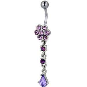   Austrian Crystal Dewdrop Flower Dangle Belly Navel Ring Body Jewelry
