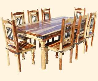 Rustic 9pc Dining Room Table Chairs Set Furniture w Wrought Iron for 8 