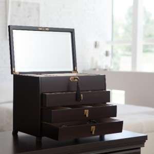   Chic Large Jewelry Box Organizer With Mirror and Lock Espresso  