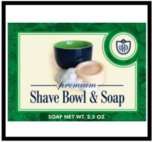 shaving set with a smart two tone green shave bowl, and a cake of 