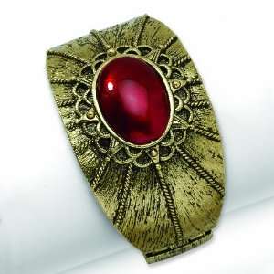  Brass Tone Red Crystal Hinged Cuff Bangle 1928 Jewelry Jewelry