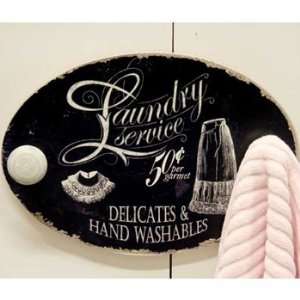 Black Laundry Service Plaque with Knobs 