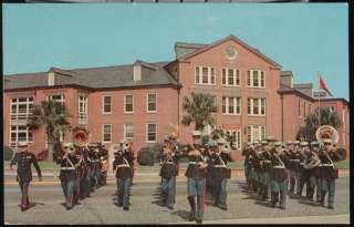 PARRIS ISLAND SC USMC Marine Corps Marching Band Vintage Postcard Old 