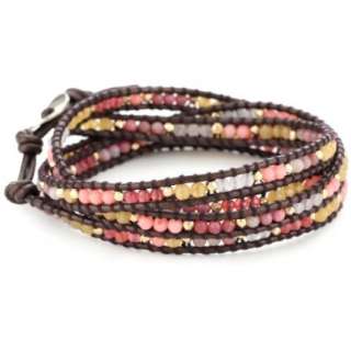 Chan Luu Salmon Coral Mix And Rose Gold Beads On Leather Wrap 32 