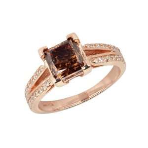  14k Rose Gold Princess Cut Light Champagne Diamond Ring 