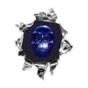  Mini Ripped Torn Metal Decal with Blue Skull  REFLECTIVE 
