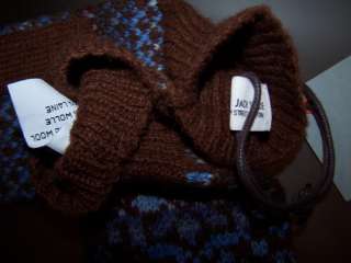   100% shetland wool intarsia fairisle knit mittens blue brown  