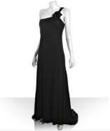 Alberto Makali black jersey sequin trim one shoulder dress style 
