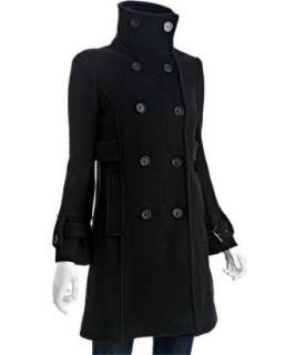 Andrew Marc black wool double breasted funnel neck coat   up 