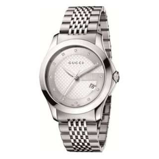 Gucci Mens YA126404 G Timeless Medium Diamond Marker Silver Dial 