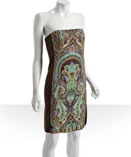 Theia coffee bean sequin paisley silk strapless dress