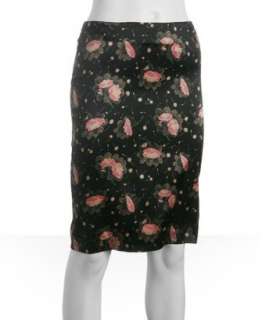 Collette Dinnigan black floral printed silk skirt   