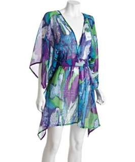 Steve Madden lime and blue splash print woven butterfly sleeve tunic 