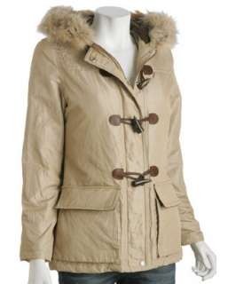 KORS Michael Kors camel coyote trim hooded toggle jacket   up 