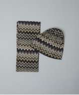 Missoni KIDS navy chevron print wool blend hat and scarf set style 