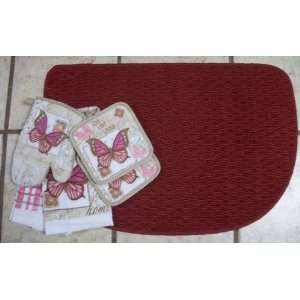  Red Slice Kitchen Rug with a set of cute Butterfly Dish 