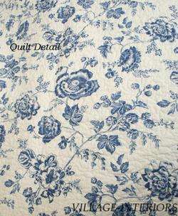 COUNTRY HOUSE BLUE & WHITE FLORAL TOILE QUEEN QUILT SET  