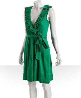 Max & Cleo kelly green poplin ruffle trim belted dress   up to 